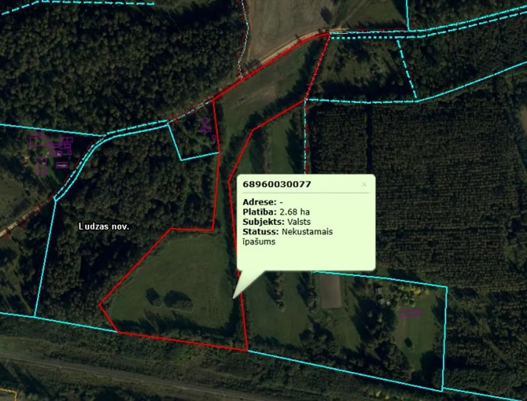 Iegādei pieejama piecu zemes gabalu pakete. Kadastra apzīmējumi: 1. 6896 003 0073 (5,03 ha); 2. — vēl bildes