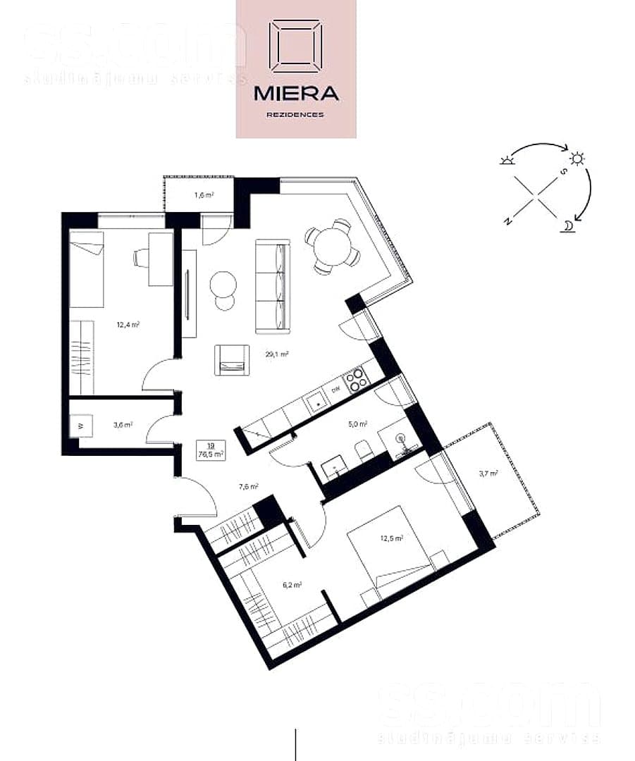 Trīsistabu dzīvoklis — Miera 75 — bilde 4